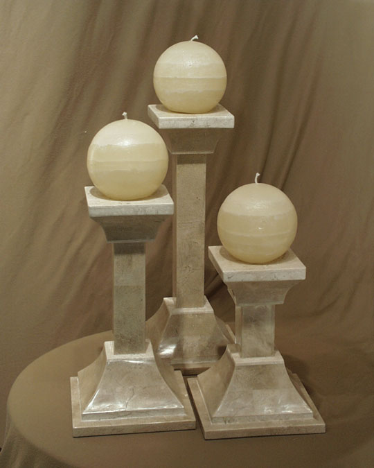 14-0412 - Ashley Medium Candleholder, Beige Fossil Stone with White Ivory Stone