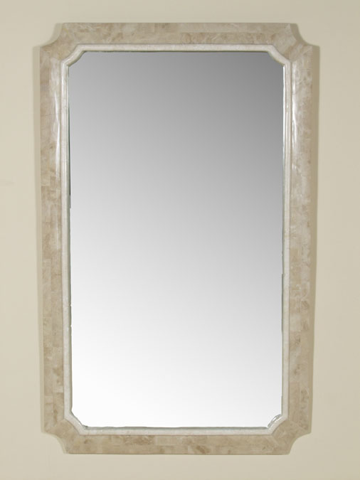 14-0573 - Curved Corner Mirror Frame, Beige Fossil Stone with White Ivory Stone (mirror included)