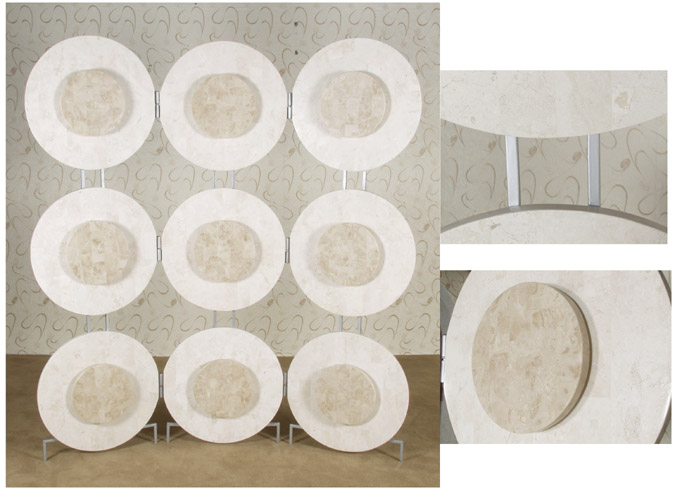 15-4040 - Bulls Eye 3-Panel Screen, White Ivory Stone with Beige Fossil Stone