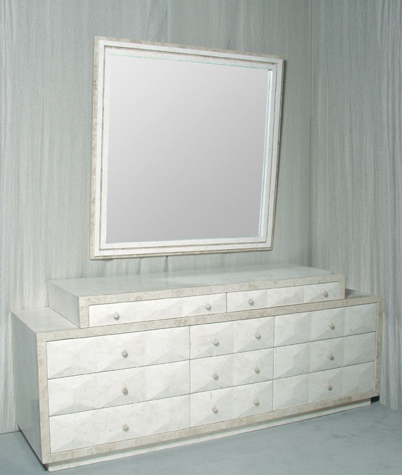 15-6901A - Baguette Dresser - TOP, White Ivory Stone with Beige Fossil Stone