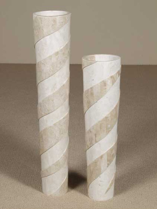 15-9216 - Vine Vase, Short, White Ivory Stone with Beige Fossil Stone