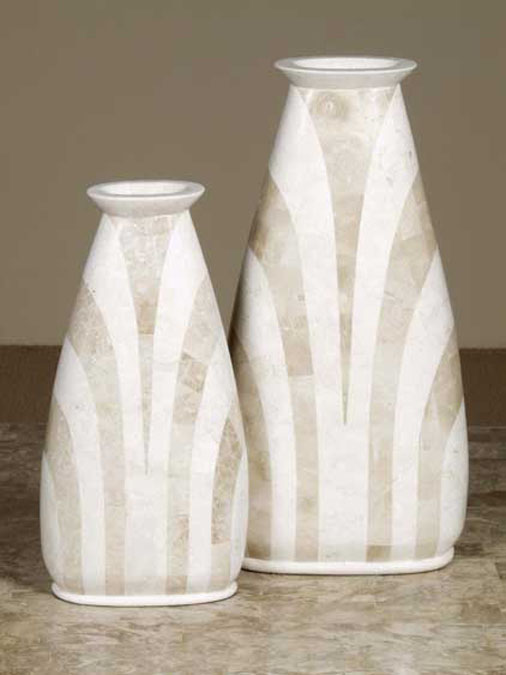 15-9212 - Viva Vase, Tall, White Ivory Stone with Beige Fossil Stone