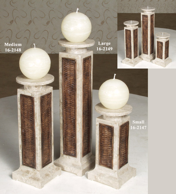 16-2148 - Plantation Candleholder, Medium, Cantor Stone with Raffia Weaving