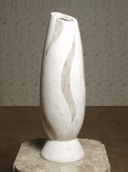 25-9373 - Giraffe Slice  Vase - White Ivory Stone with Cantor Stone