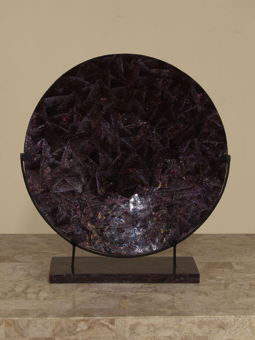 40-4211 - 19 In. Plate on Iron Stand, Cracked Violet Oyster Shell