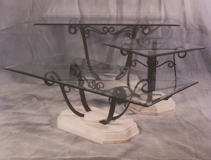 52-1803 - Lamp Table w/ White Ivory Stone Base & Wrought Iron (No Glass) - SKU #12