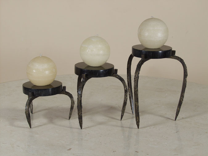 57-0430SET - Set of 3   Madeline Candle Holder with Iron Base, Black Stone