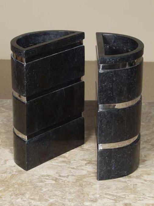 57C-9205 - Half Moon Banded Vase, Black Stone with Stainless Steel - Sold in Set of 2