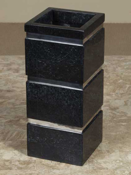 57C-9210 - Square Banded Vase, Black Stone with Stainless Steel