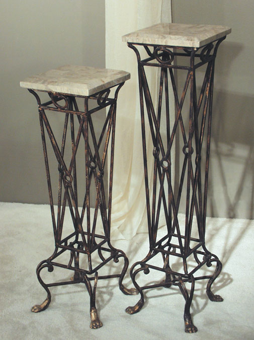 7-16-4-25-36 - 36 In. Cornelian Square Pedestal, Cantor Stone Top with Circle Patterns on Iron