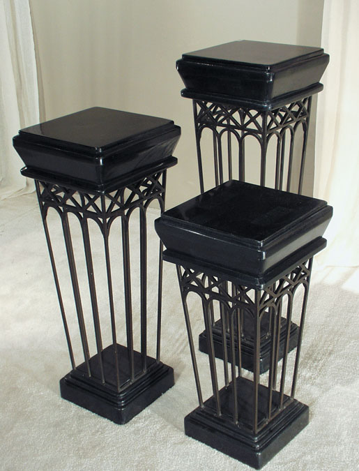 7-57-4-20-29 - 29 In. Square Tapered Stone Iron Pedestal Black Stone