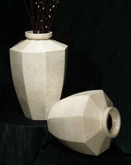 71-0301 - Short Octagonal Flower Vase  White Ivory Stone