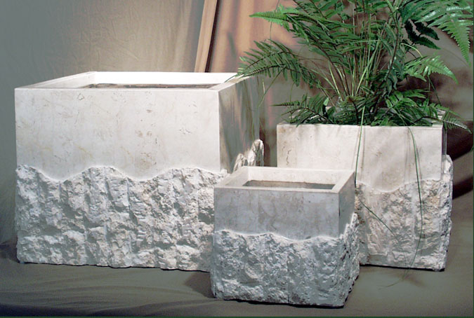 71-0352 - Medium Square Rough and Smooth Planter  White Ivory Stone