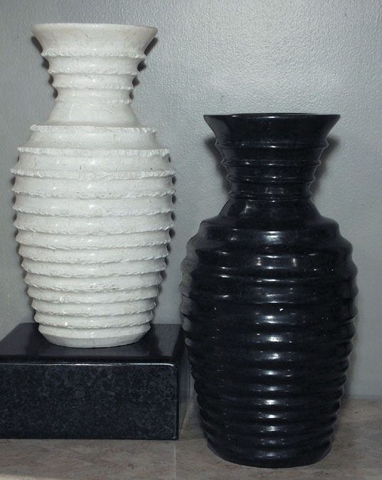 71-0365R - Terraced Vase, White Ivory Stone, Rough/Smooth