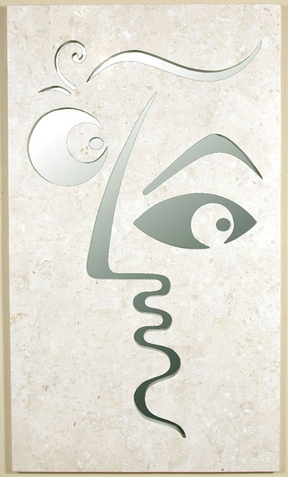 71-3717 - 'Curious' Face Wall Art with Mirror Insert, White Ivory Stone