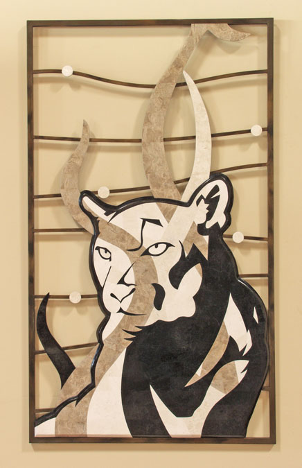 764-3224 - Panther Wall Art, White Agate Stone/Black Stone/Cantor Stone/White Ivory Stone