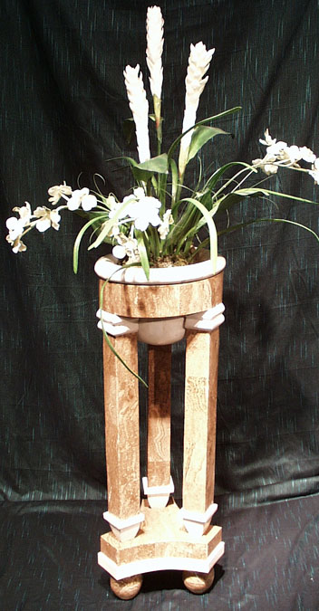 77-0330 - Carlton Jardiniere - Wood Stone with White Ivory Stone (3-legged stand and plant container insert)