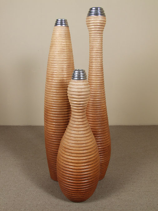 800-9451 - 'Terrace' Vase, Small, Tri-Color Autumn Shades Crushed Stone with Stainless Finish