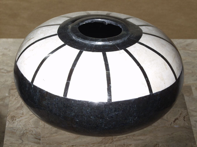 80A-9331 - Deco Vase, White Ivory Stone with Black Stone