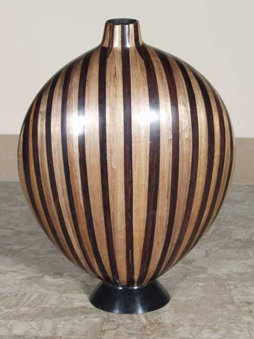 96-9420 - Celina Round Vase with Vertical Light and Dark Banana Strips Inlay