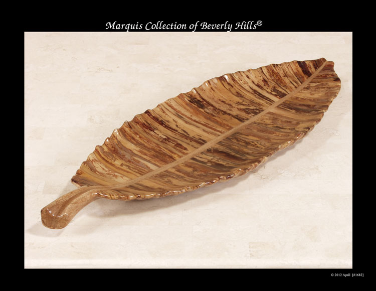 921-4215 - Banana Shaped Leaf Plate, Lt. Banana Bark with Honeycomb Cane Leaf Finish